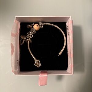 Pandora Silver Bracelet with Gold and Black Charms
